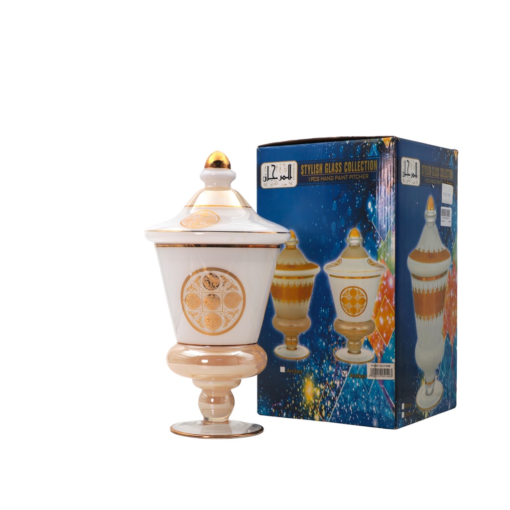 Almarjan Glass Deluxe Glass Candy Pot With Cover - 0169T White Multi Color