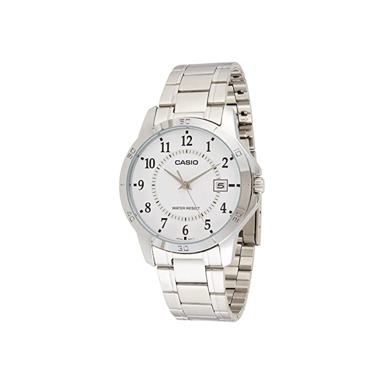 casio mtp-v0004 5058 ساعة فضية اللون
