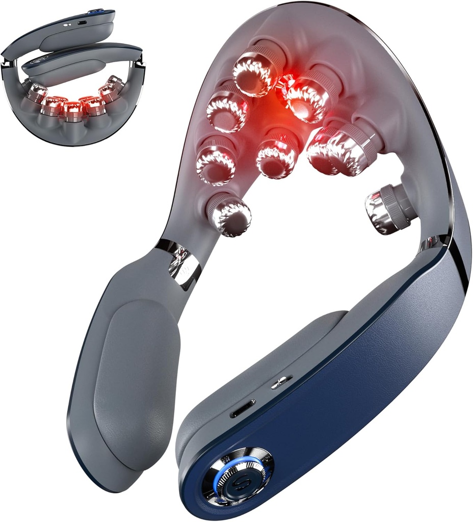 SKG Cordless Neck Massager for Pain Relief Deep Tissue Vibration Foldable Massager, Portable 9D Electric Neck Massage