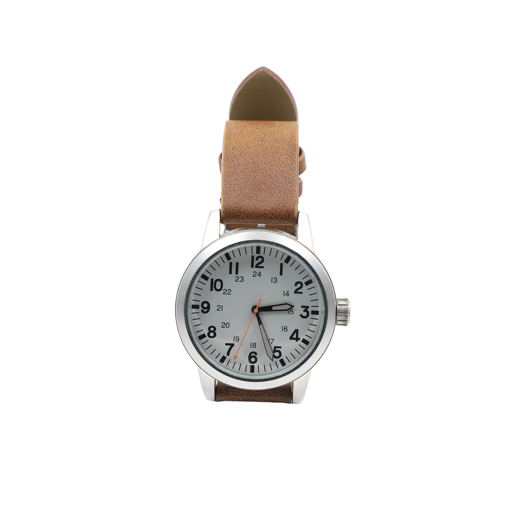 Men's Vegan Leather Band Watch with Matte Silver Tone Case and Easy Read Dial