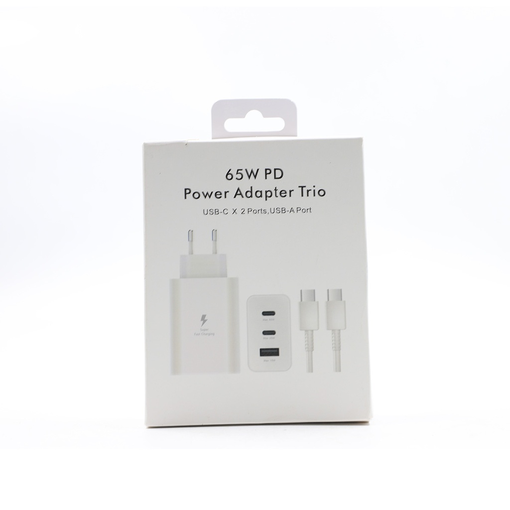 65W PD Power Adapter Trio USB-C X 2 Ports, USB-A Port