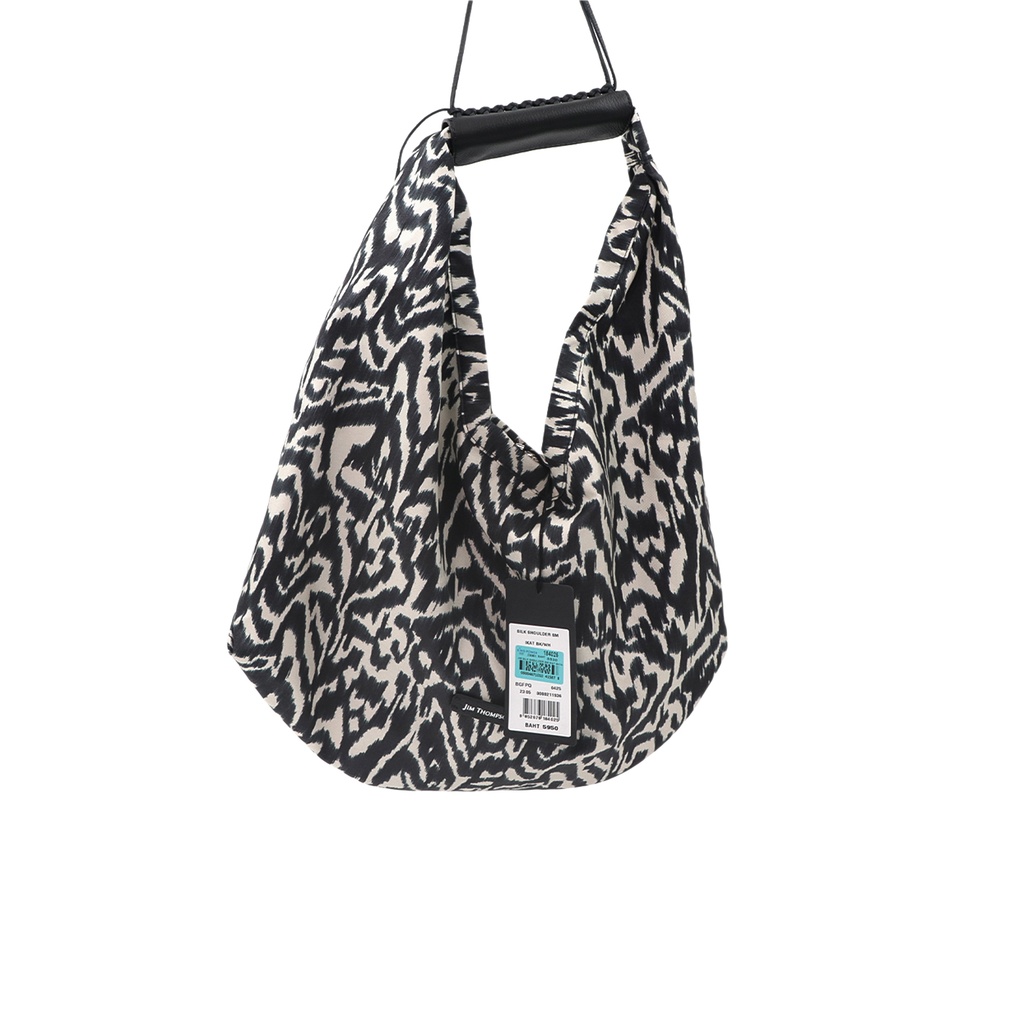 Leaf Small Silk  Twill Hobo Bag- Black/Beige