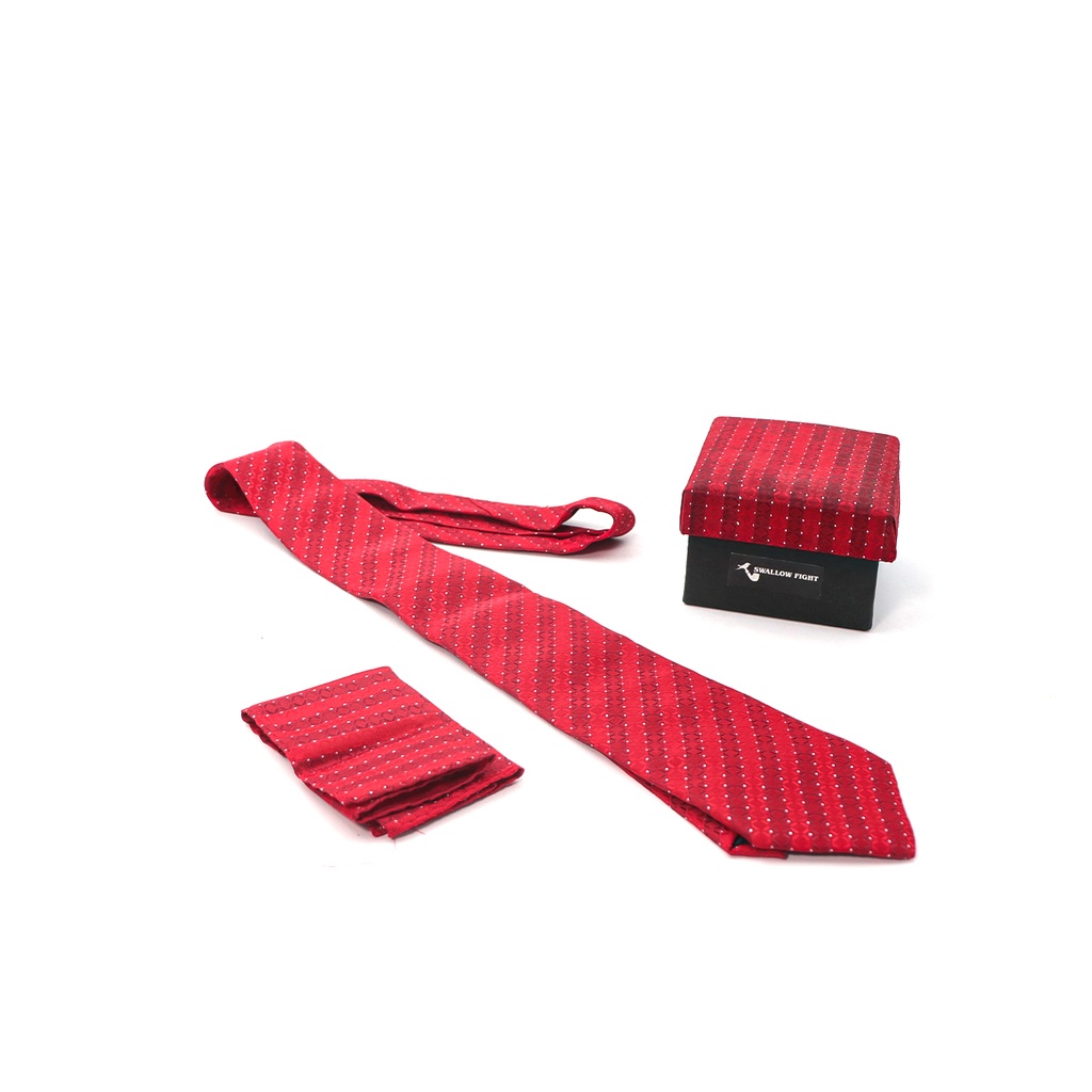 Red Tie, Pocket Square Cufflinks Tie Clip 3 Gift Set