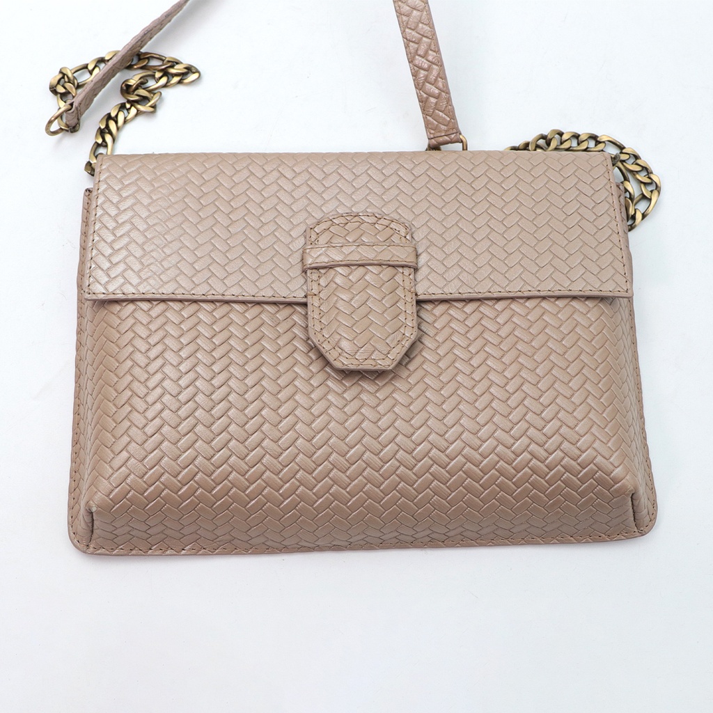 Tweed Cross Body Leather Bag with Leather Shoulder Straps Rest And Chain