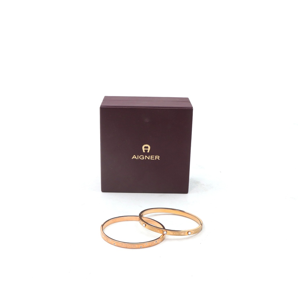 Aigner Love Double Crystal Gold Toned Bracelet Bangle
