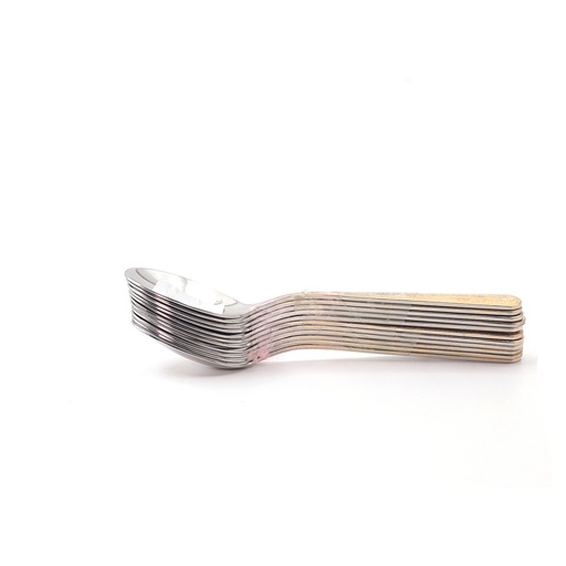 Silver Steel Spoon Set 10 Pcs With Golden Leaf Motifs