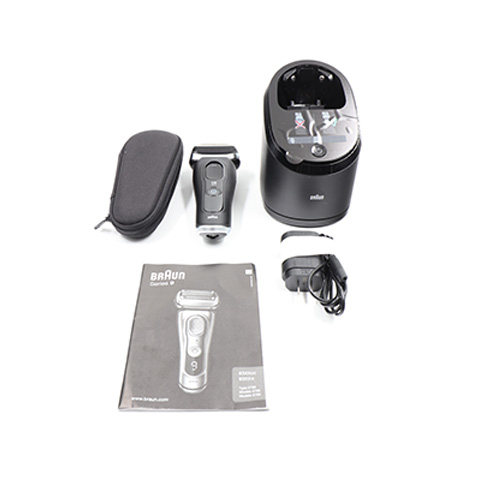 Braun Series 9, Type 5793  Men With Precision Beard Trimmer, Rechargeable, Wet & Dry Foil Shaver, Clean & Charge Station & Travel Case, Silver, 3 Piece Set