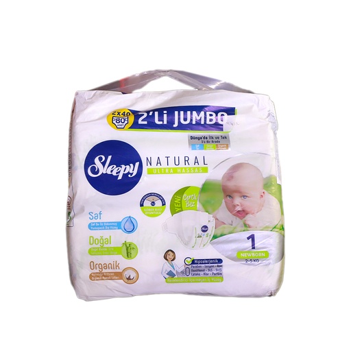 Nappy Sleepy Natural Ultra Sensitive Nr 1 Newborn 2-gkg 80 pcs