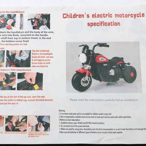3 Wheel Kids Ride On Motorcycle 6V Powered Electric Dual Drive Toy