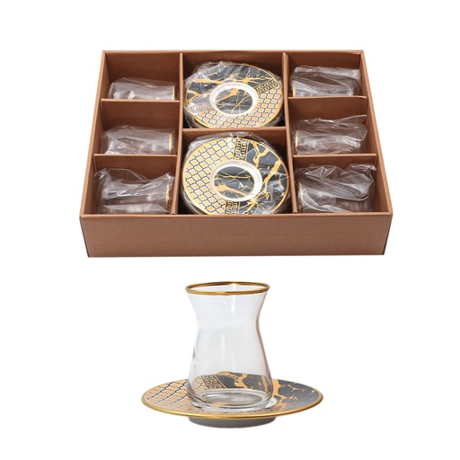 Turkish Coffee Cup Niche Features Glass Cup Set 12 Pcs Gold Black
