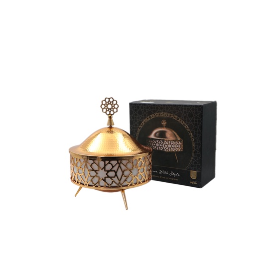 Bowl With Cover Color: Gold Material : Porcelain Bowl With Steel Cover & Stand Size: M