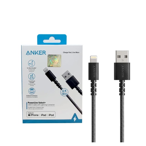 Anker Powerline + USB-A Cable with Lightning Connector 3ft (A8012h12) - Black