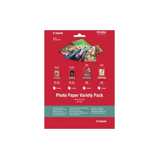 Canon Pixma Inkjet, Photo Paper Variety Pack  A4 x 10x15 cm VP-101