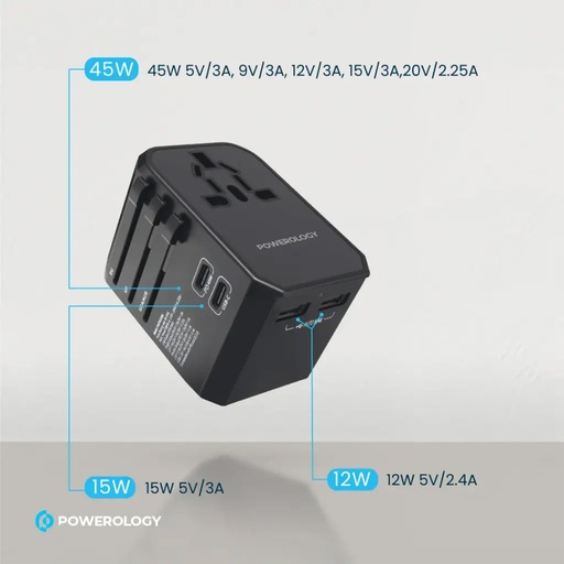 Powerology Universal Multi-Port Travel Adapter Pd 45W
