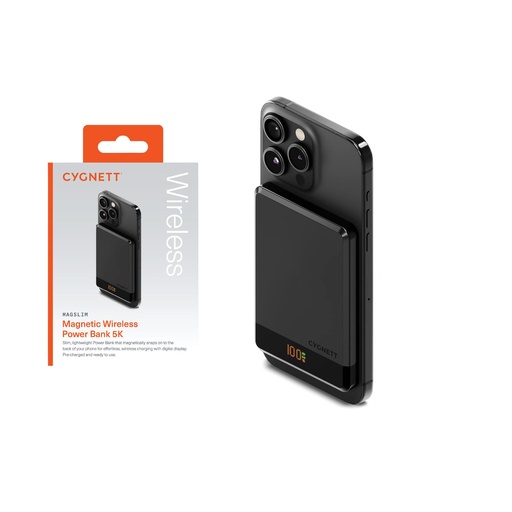 Cygnett MagSlim 5k Wireless Magnetic Power Bank Black