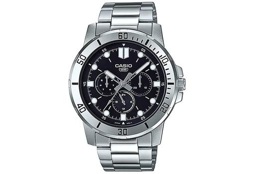 Casio Men's Silver Watch, Black Dial | MTP-VD300D-1E