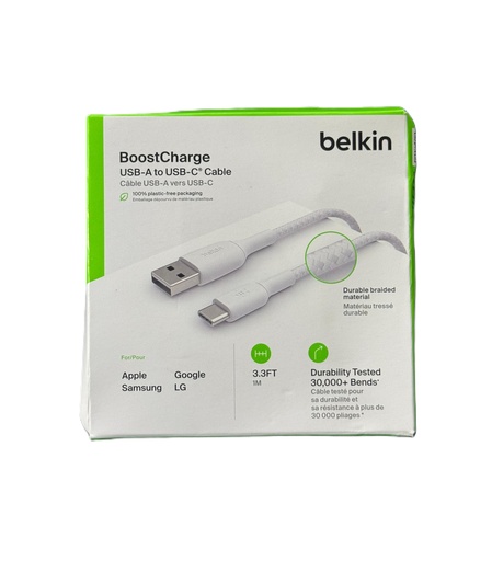 Belkin BoostCharge Braided USB-C to USB-A Cable (3.3ft), White