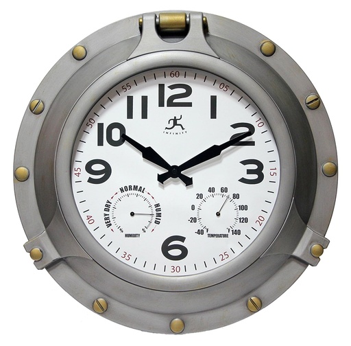 Infinity Instruments Porthole Clock, Antique Silver