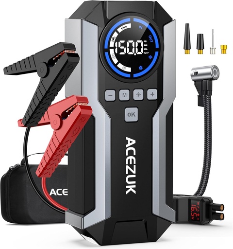 Jump Starter with Air Compressor, 8000A 150PSI Car Jump Starter (All Gas/10.0L Diesel), 12V Battery Jump Starters, Portable Jumper
