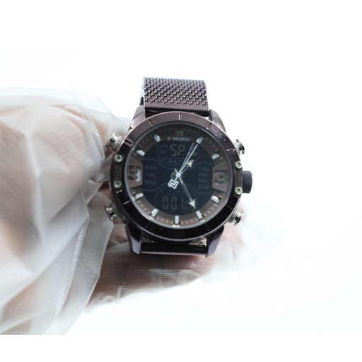 Naviforce NF 9153 Luxury Original Quartz Watch For Men, LED Double Display - Brown