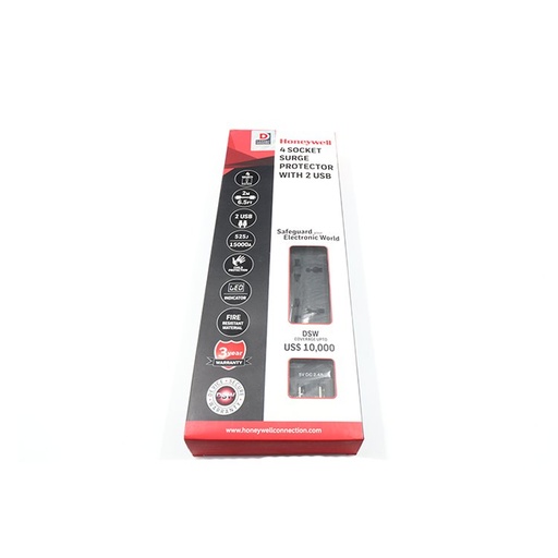 Honeywell  4 Socket Surge Protection  + 2 USBSafe Guard your Electronics  world