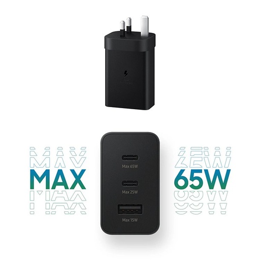 Samsung 65w PD Power Adapter Trio USB-C x 2 Ports, USB-A Port