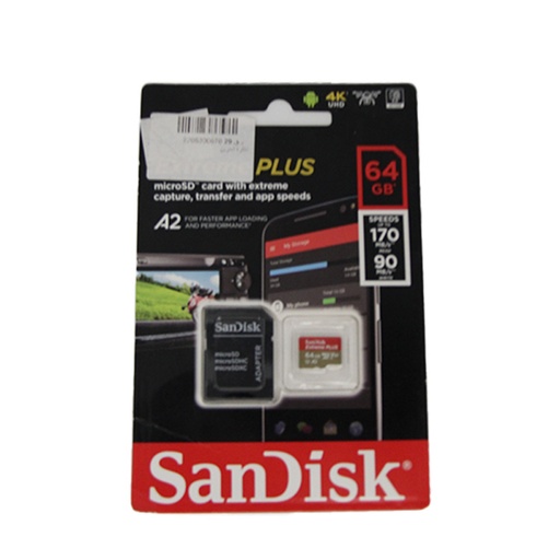 SanDisk Extreme Plus MicroSD 64GB Speeds up 170 mb/s read 90 mb/s write