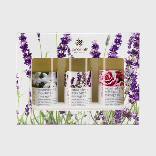 Pranali Total Pureness , Natural Whitening Milk Bath & massage Oil + Natural Relaxin Milk Bath + Natural Hydrating Milky Bath