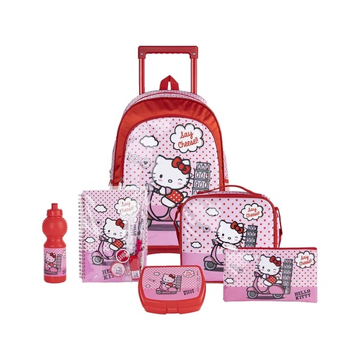 Hello Kitty  6 in  1 School Set : Trolley 18 '' + Lunch Bag + Lunch Box + Pencil Case + Water Bottle + Ziplock Set