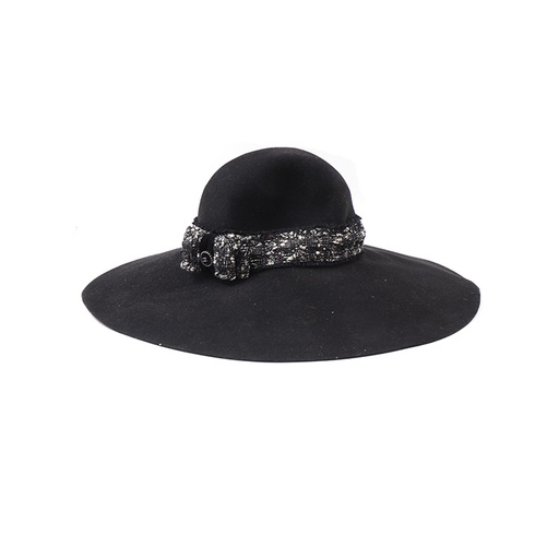 Chanel Wool fedora Hats For Women Gold Sequin Strap Wide Brim