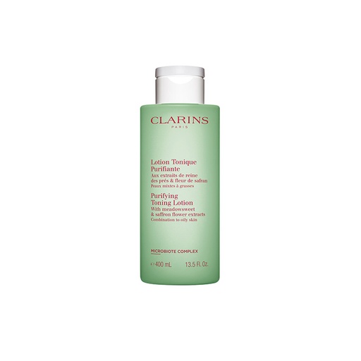Clarins Paris Purifying Toning Lotion, With Meadowsweet & Saffron Flower Extracts  Combination to Oily Skin Microbiote Complex 400 ml 13.5 Fl. Oz.