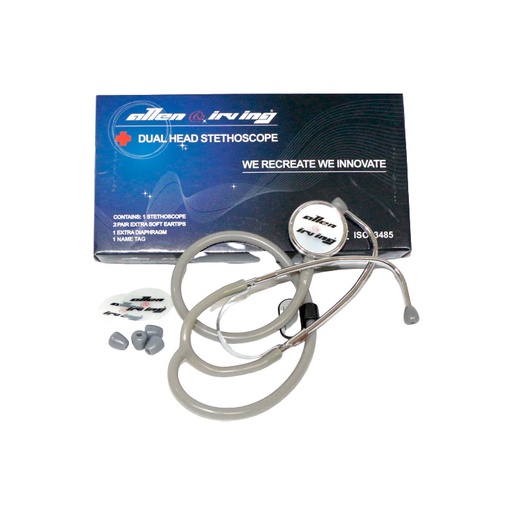 Allen & Irving, Dual Head Stethoscope, 2 Pair Extra Soft Eartips Extra Diapharm 1 name tag