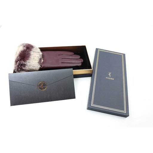 Yiseven Leather Fur Gloves YWGW244 Wine RED- Women 8.0