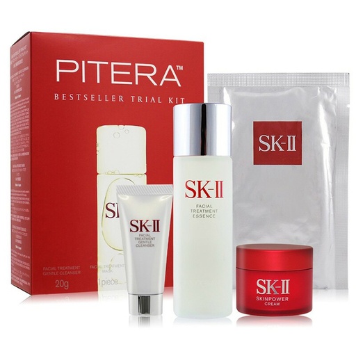 SK-II Pitera BestSeller Trial Kit, Facial Treatment Gentle Cleanser + Facial Treatment Mask + Facial Treatment Essence + SkinPower Cream