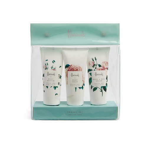 Harrods Travel Set English Rose, Hand & Nail Cream + Body Butter + Body Wash
