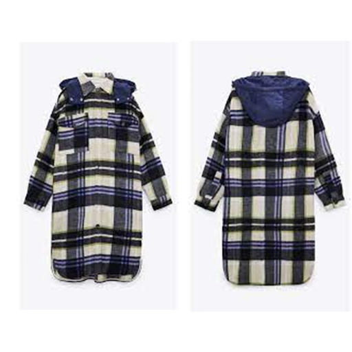 ZARA , ART 7522 Wool Check Jacket Detachable Hood Size: L
