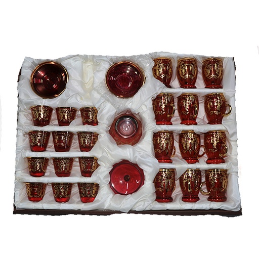 Tea Glass And Cahwa Gold Red 32 Pcs Gift Set