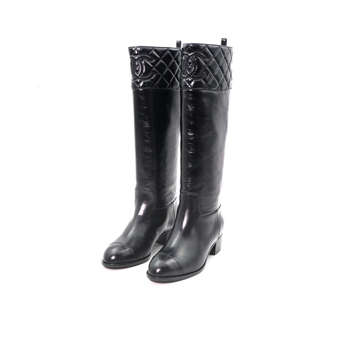 Chanel High Leg Boots 23b SIze 39 Black