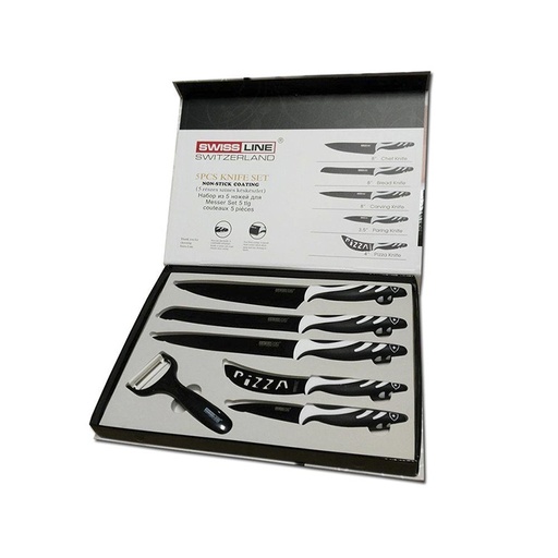 Swiss Line Switzerland 6 PCS Knife Set Non Stick Coating SW-COL6-BK
