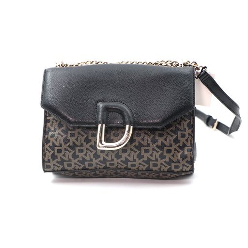 DKNY Black Signature PVC And Leather Von Flap Shoulder Bag