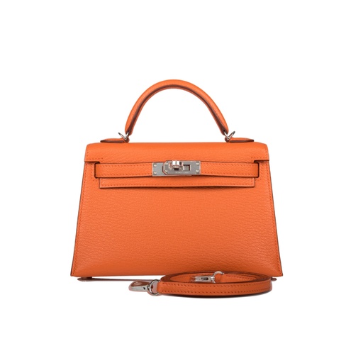 Hermès Orange Verso Sellier Mini Kelly 20cm of Chevre Leather with Palladium Hardware **Copy**