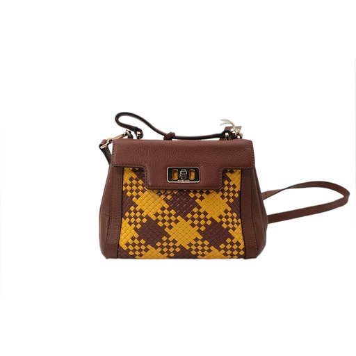 Michael Kors Karson Mini Bag Satchel woven Leather Brown Yellow Top Hand B3M