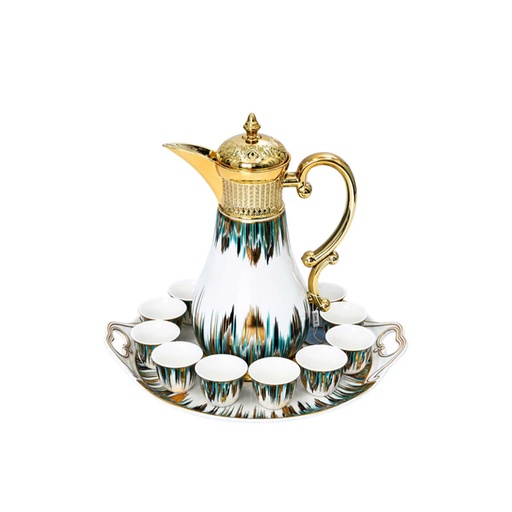 Casablu Porcelain Gahwa Cup, Dellah & Tray, 15ich Round, Set of 6