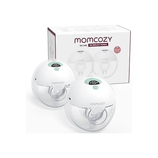 Momcozy Breast Pump Hands Free M5, Wearable Breast Pump of Baby Mouth Double-Sealed Flange with 3 Modes & 9 Levels, Electric Breast Pump Portable - 24mm, 2 Pack Mint