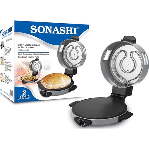 Sonashi 2 in 1 Arabic Bread & Pizza Maker Sab-836, No Warranty