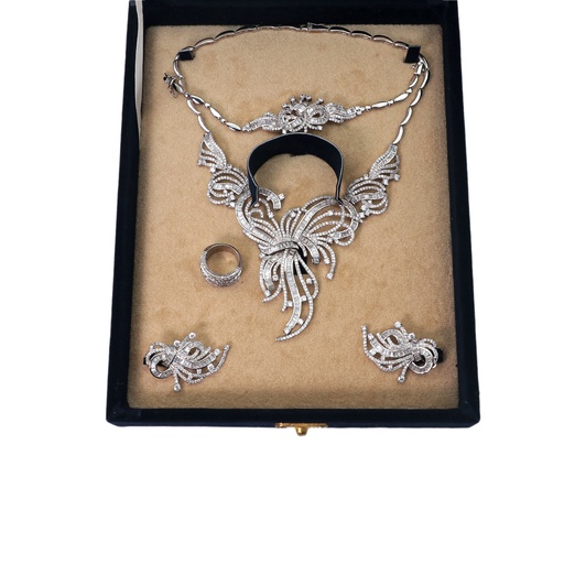 Silver Diamond Necklace Accessories Set