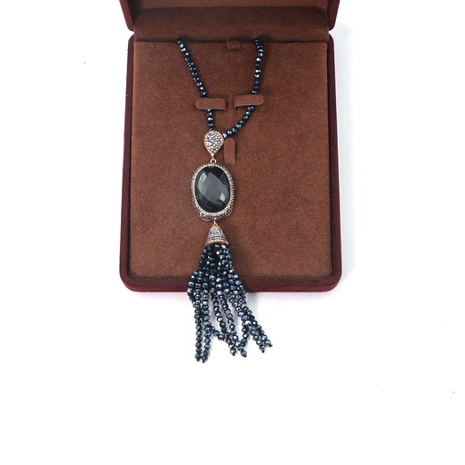 Fashion Gem and Crystals Tassel Necklace NATURAL GEMSTONES TRIMMED WITH HAND SET CRYSTALS