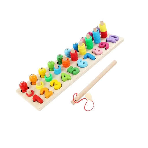 Little town wooden fishing game with numbers 80pcs