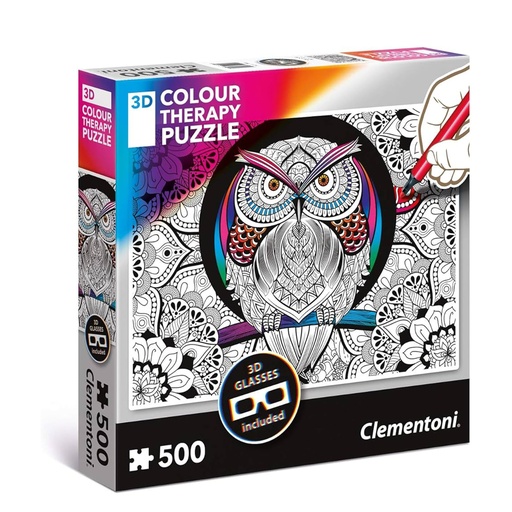 Clementoni - 35050 3D Therapy Puzzle-Owl-500 Pieces, Multo-Colour